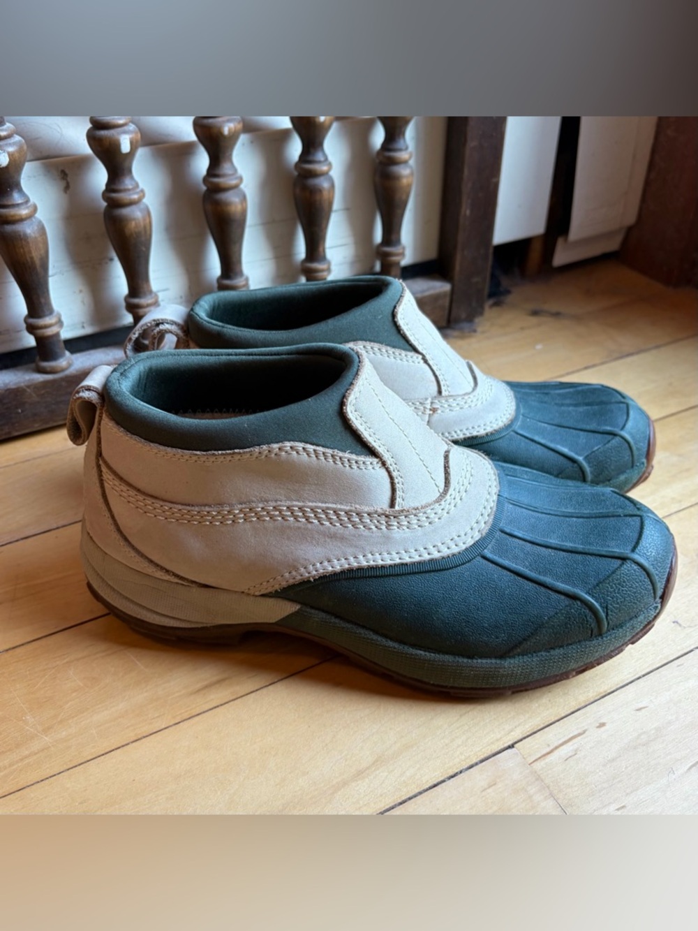 L.L. BEAN Khaki & Green Storm Chaser Slip On Duck Boots Womens Size 9.5 Medium